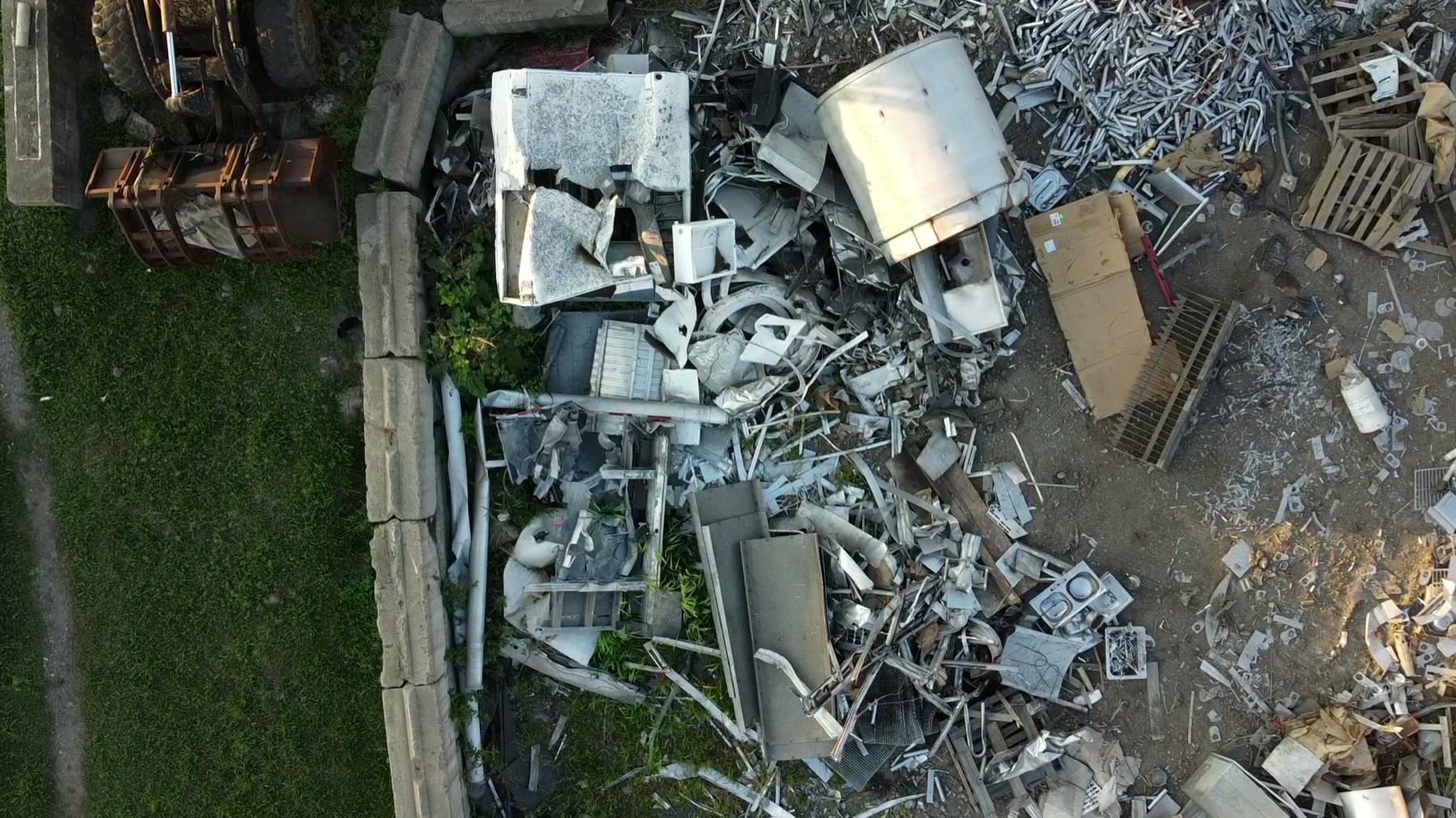 Aerial view of aluminum scrap staged at the yard