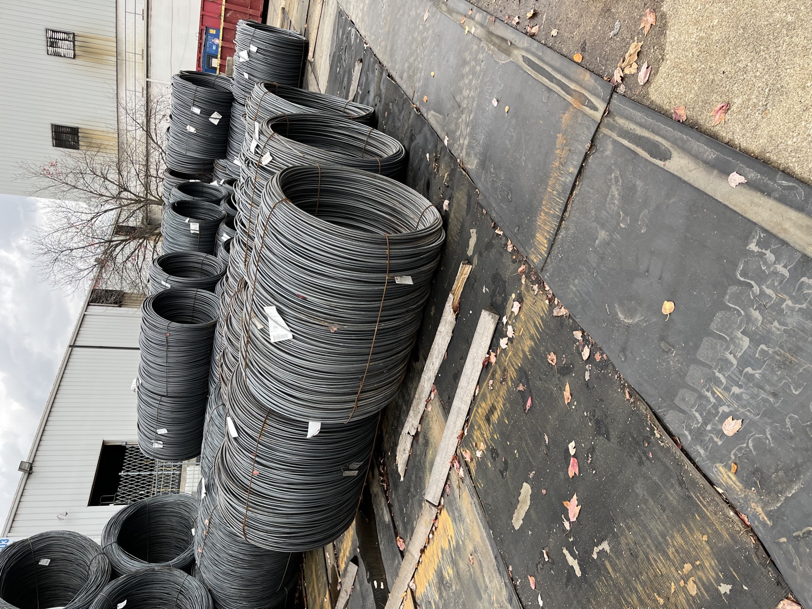 Coils of steel wire rod staged in the yard